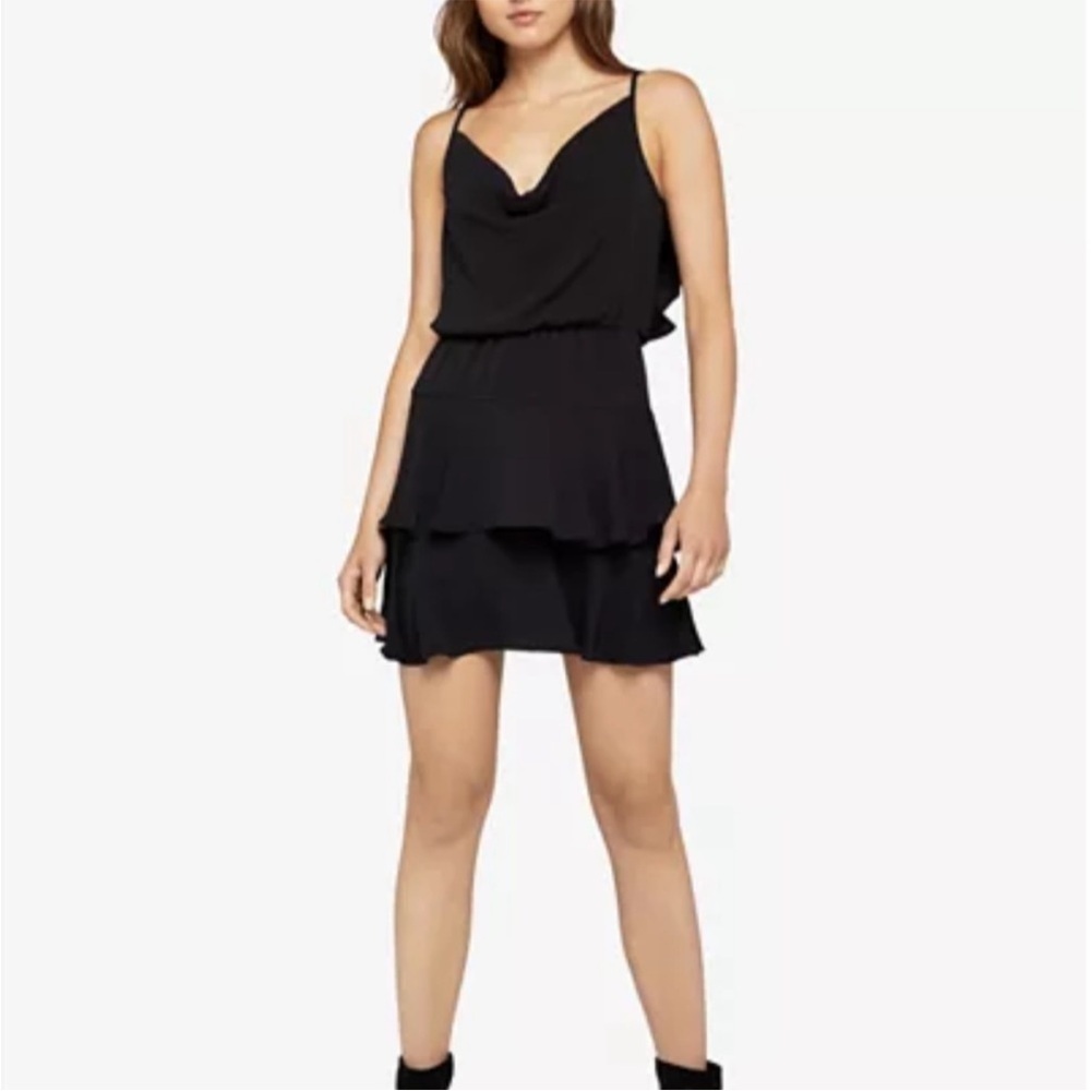 BCBGeneration Cowl-Neck Black Ruffle Mini Dress Medium